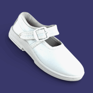 Girls white buckle school shoes